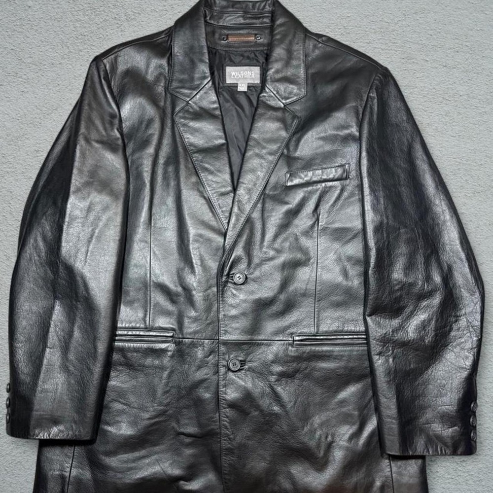 Wilsons Leather Mens Black Genuine Leather Blazer Jacket Y2K Size XXL